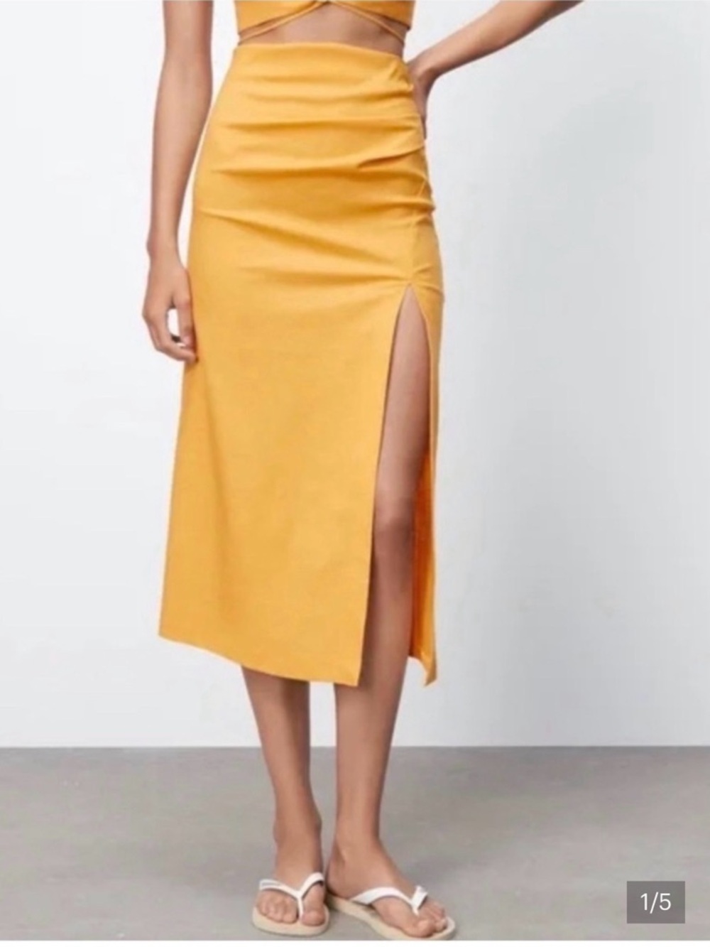 Zara Midi Skirt with Side Slit Cream Orange Yellow Sun Color